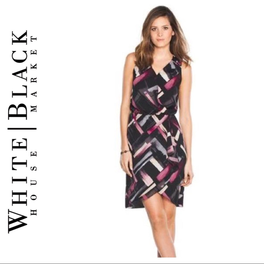 White House Black Market Purple and Black Asymmetrical Sleeveless Dress. Size 2